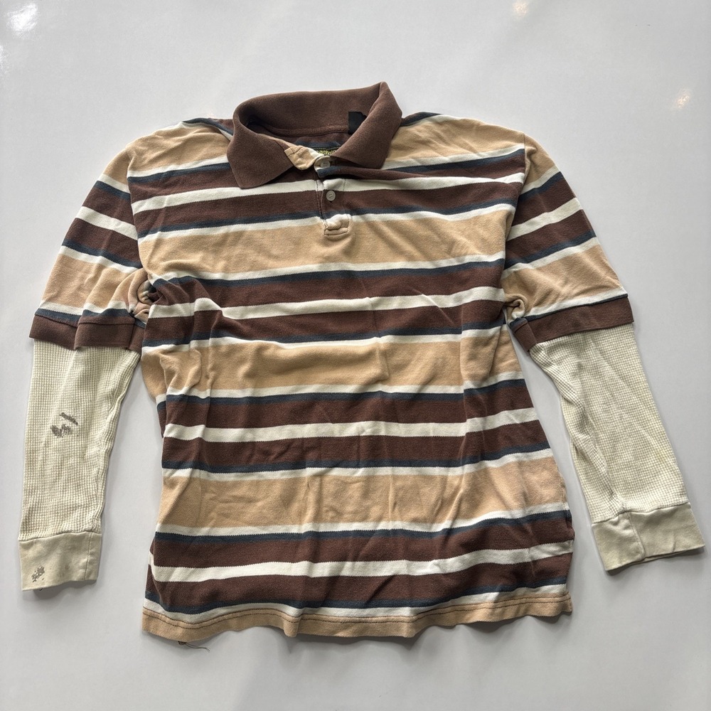 Vintage Roadblock Thermal Polo Shirt Mens XXL Multicolor Striped 90's Y2K Grunge